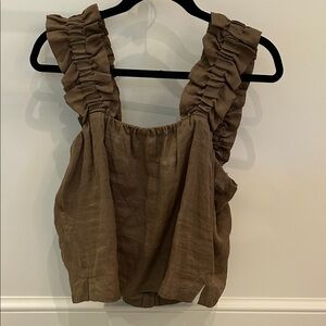 Frame Denim Ruffled Olive/Brown Blouse
